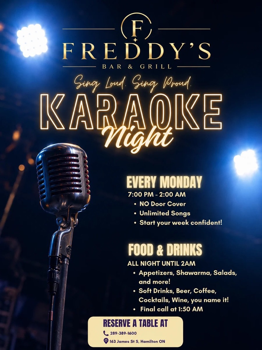 Karaoke Night poster for Freddy's Monday event